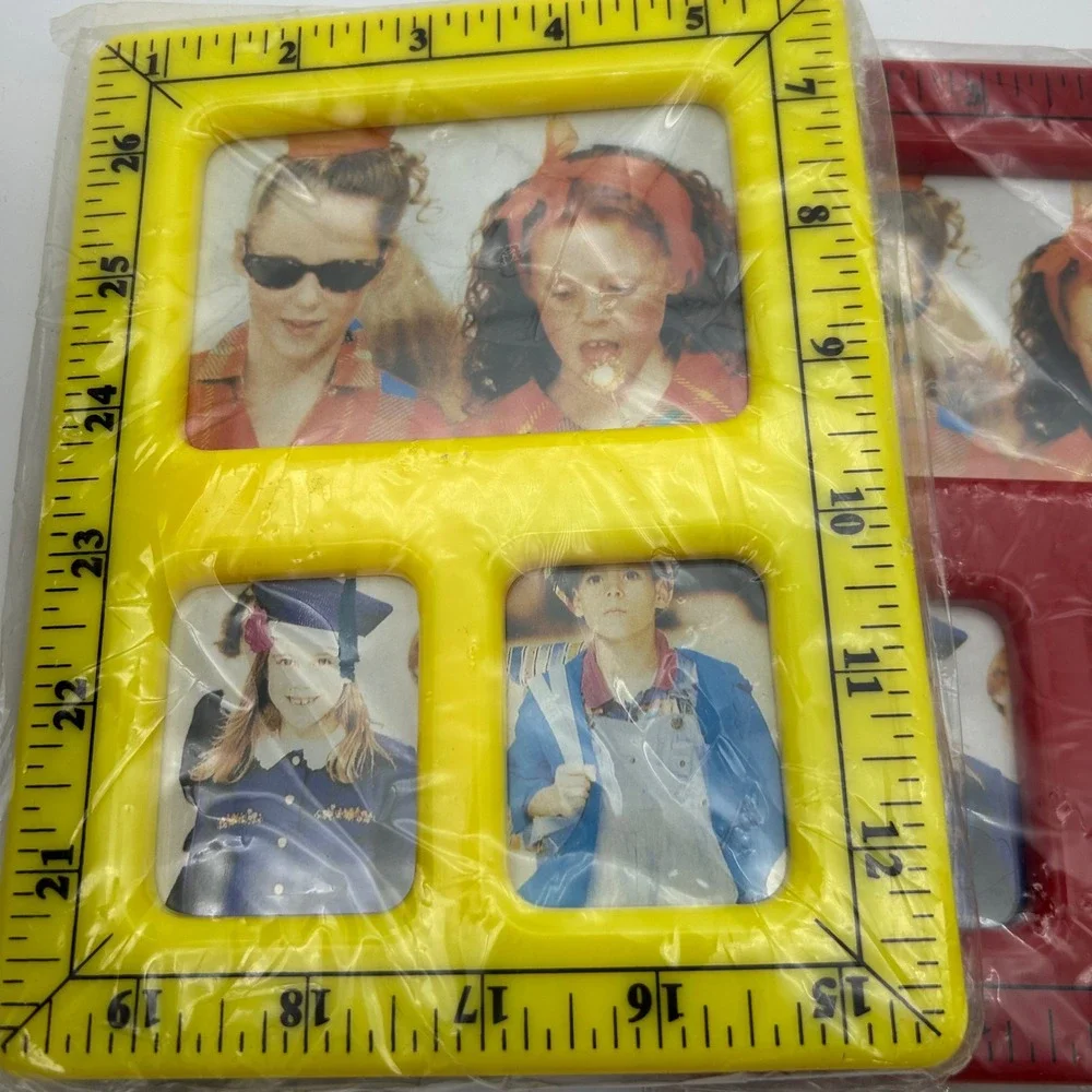 Vintage Nicole Designs Ruler Photo Frames Lot of‎ 3 Red Yellow Schoolhouse 90s